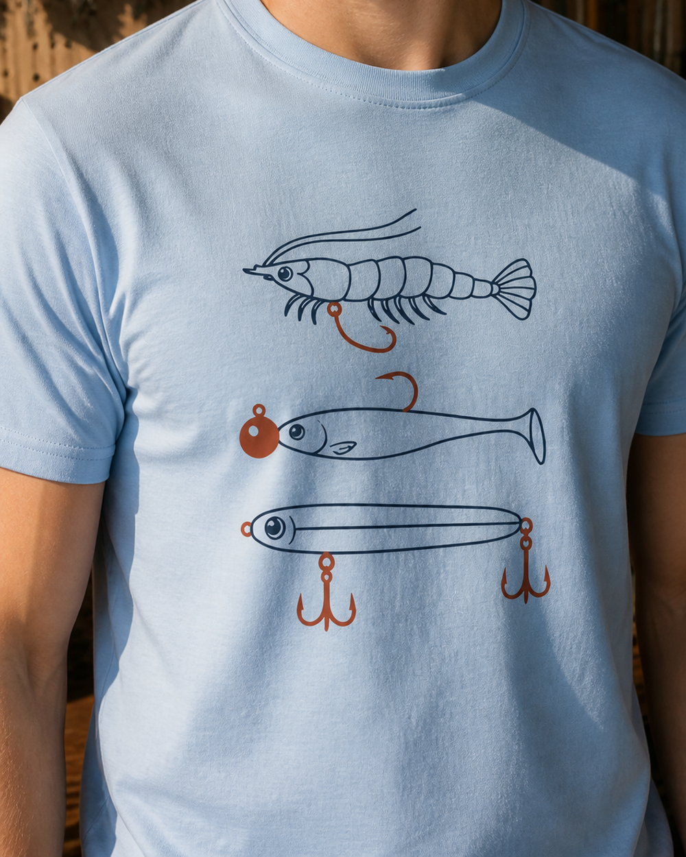 Three And Done tee — light blue, worn, side