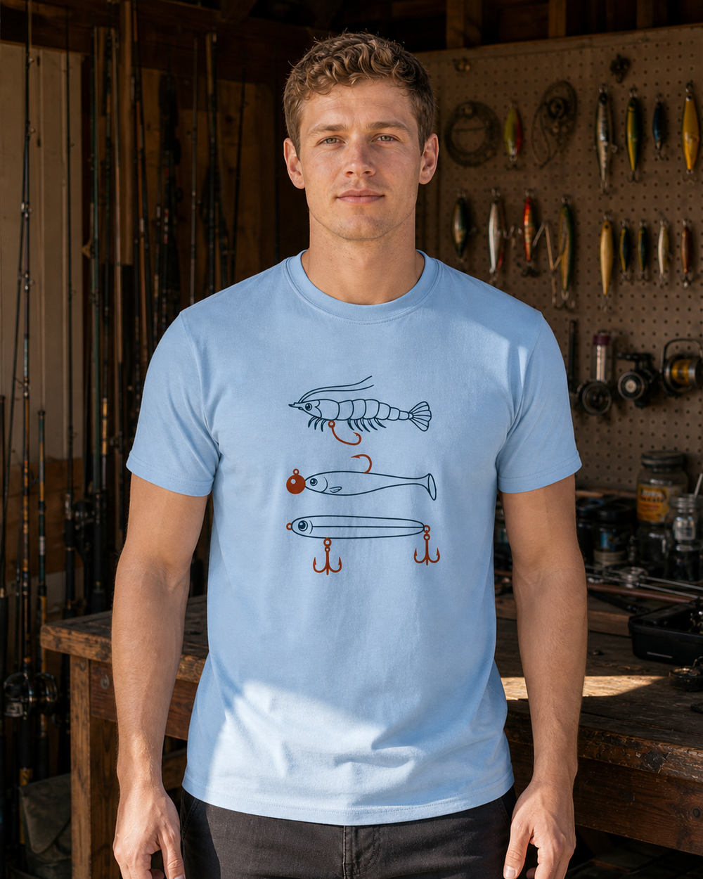 Three And Done tee — light blue, worn, front