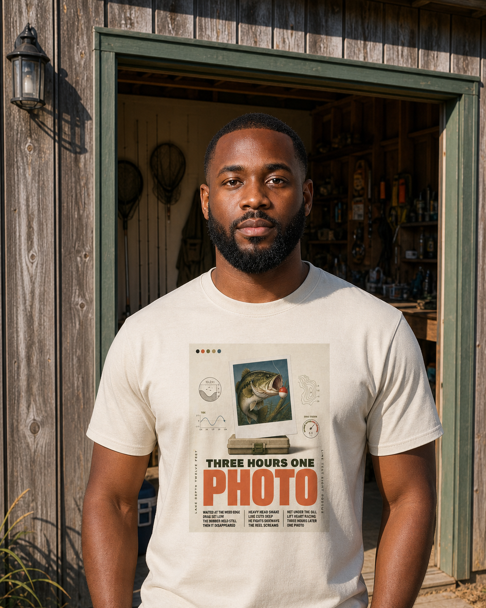 Three Hours One Photo tee — bone, worn, front