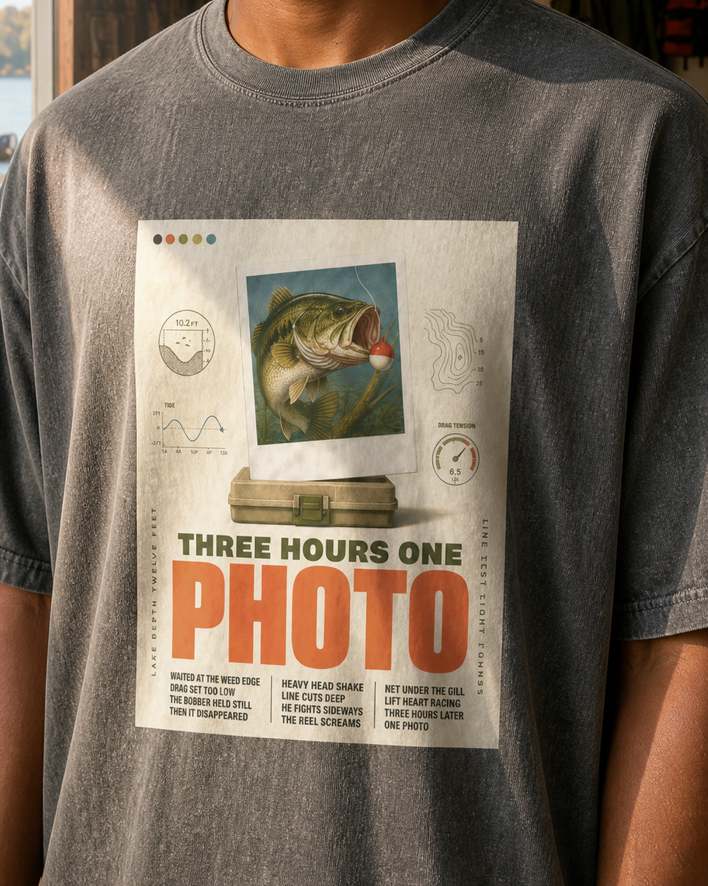 Three Hours One Photo washed tee — washed black, worn, side