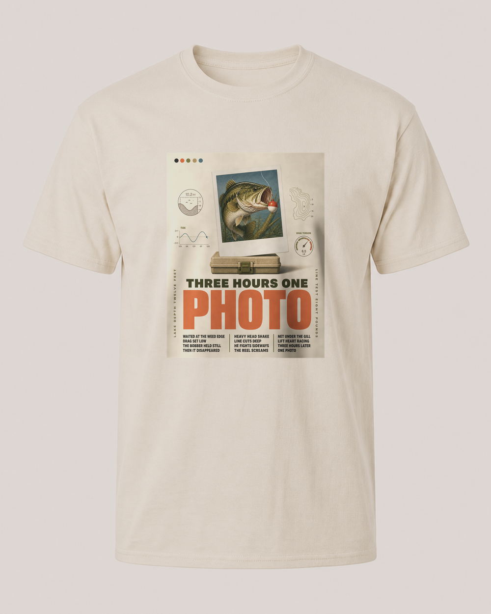 Three Hours One Photo tee — bone, front