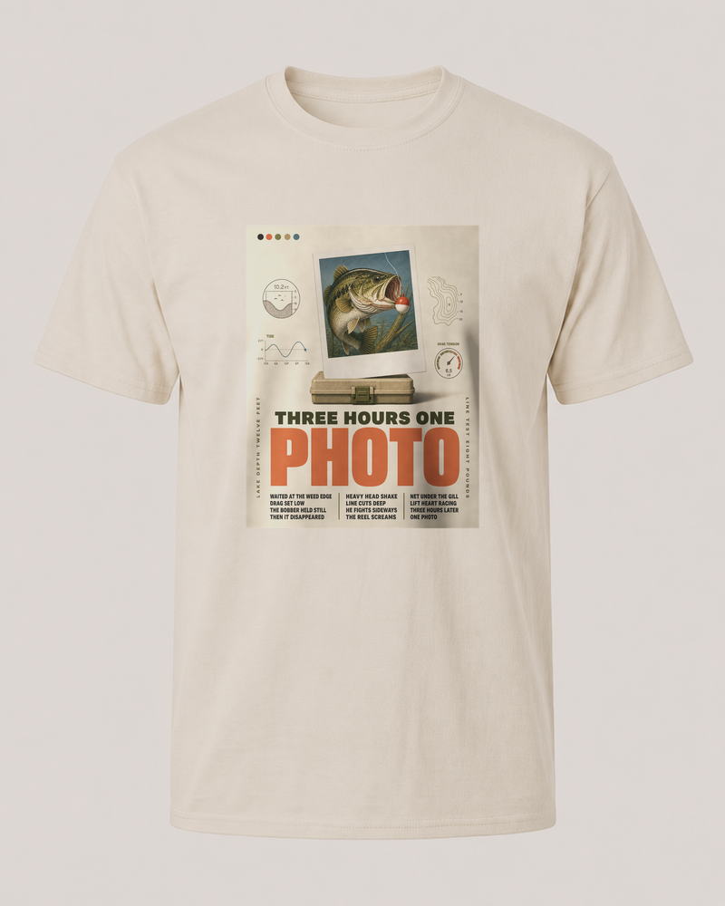Three Hours One Photo tee — bone, front