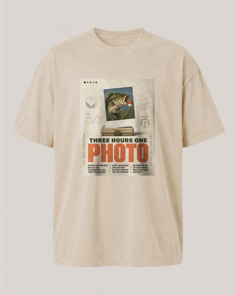 Three Hours One Photo washed tee — washed bone, front