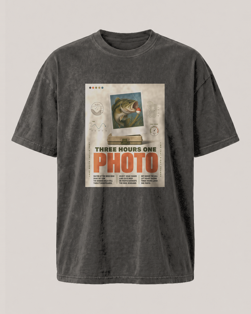 Three Hours One Photo washed tee — washed black, front