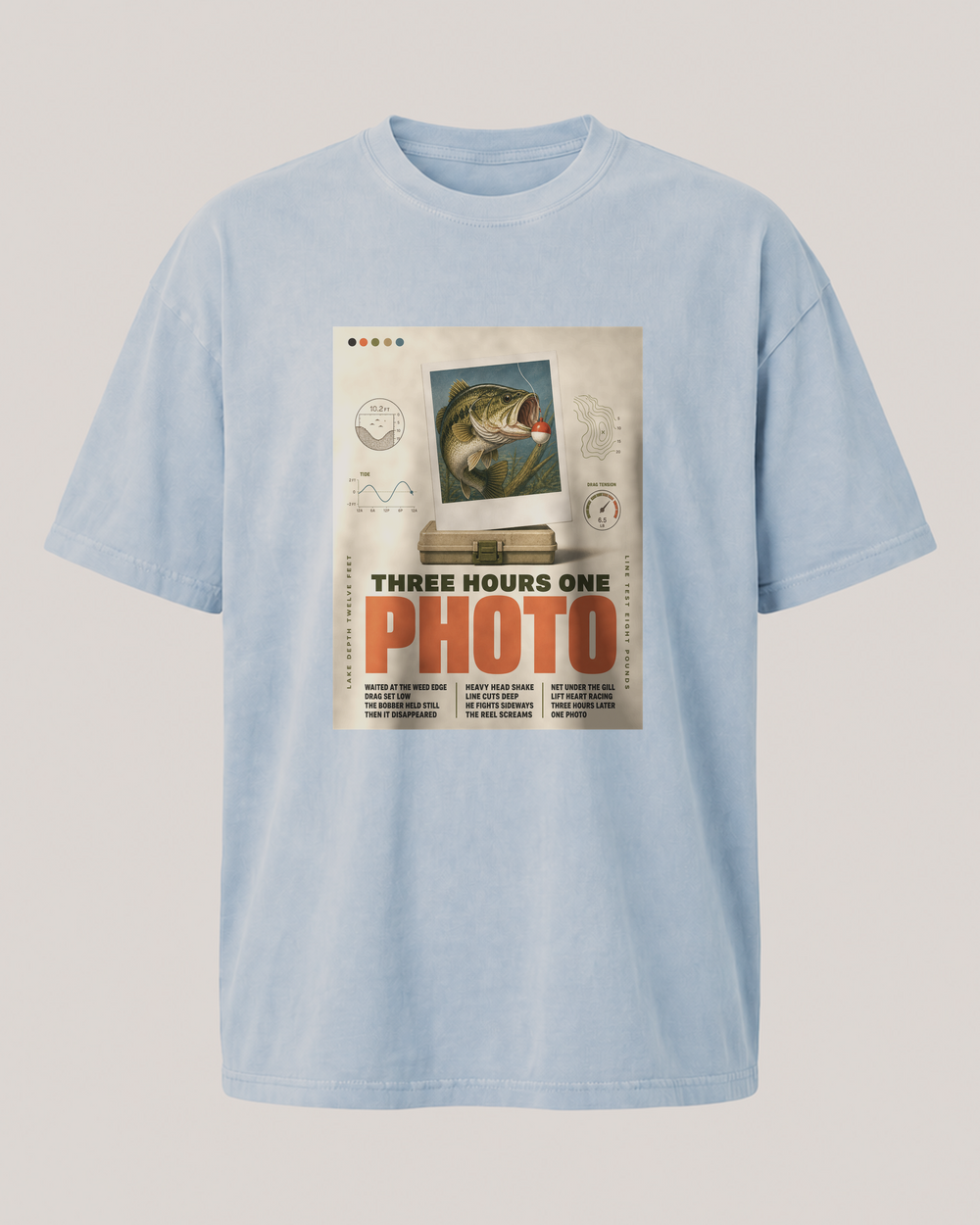 Three Hours One Photo washed tee — washed light blue, front