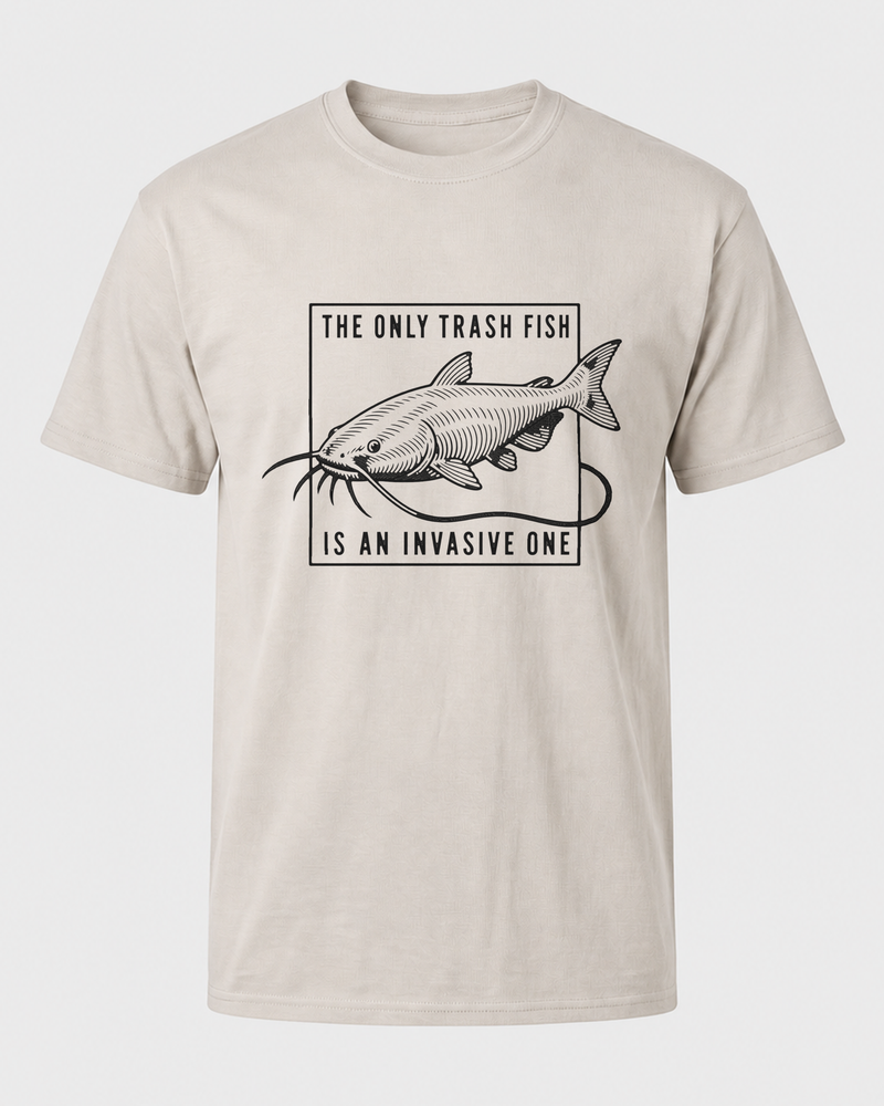 The Only Trash Fish tee — sand, front