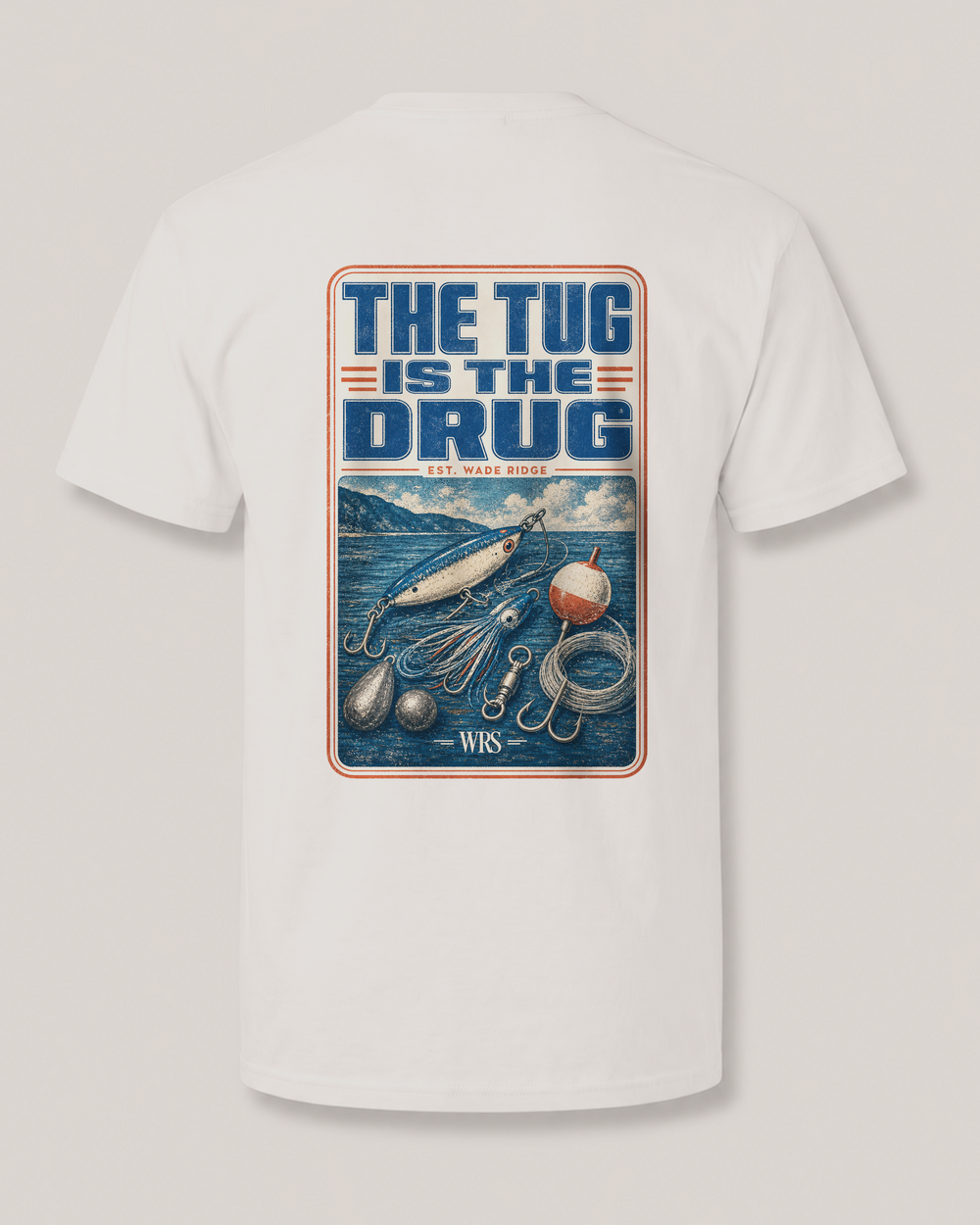 The Tug Is The Drug — Tackle Box Poster tee — front