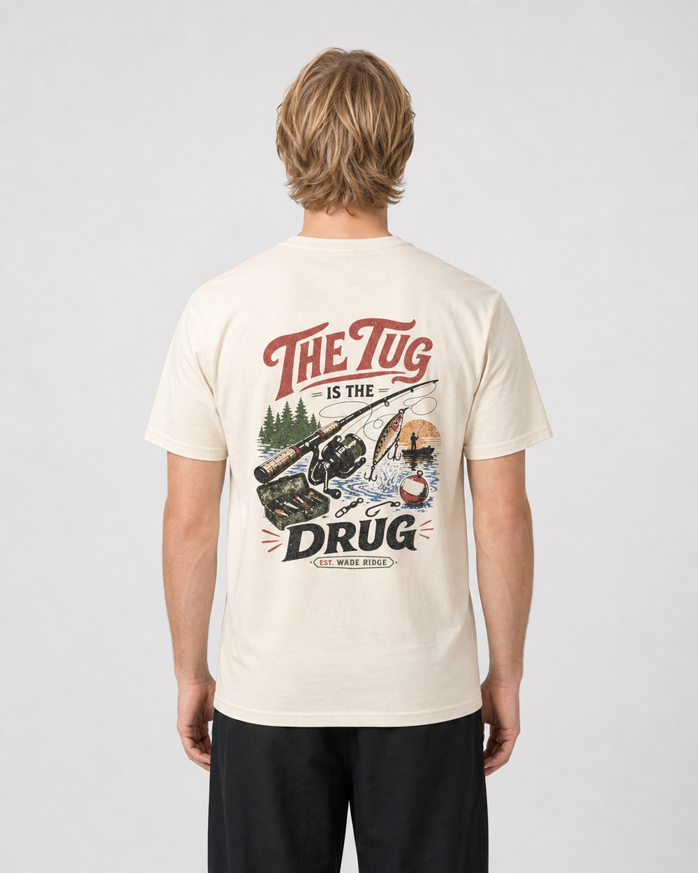 The Tug Is The Drug — Lake Day tee — bone, worn, front