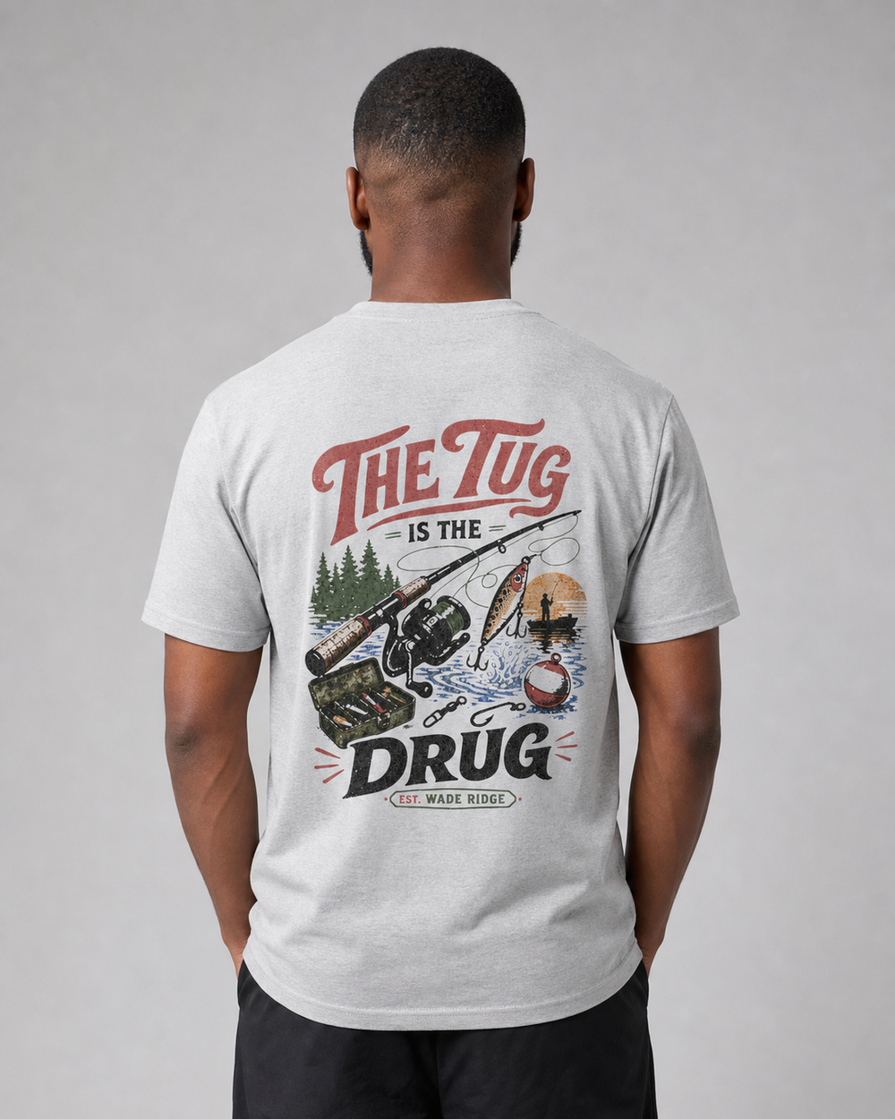 The Tug Is The Drug — Lake Day tee — sports grey, worn, front