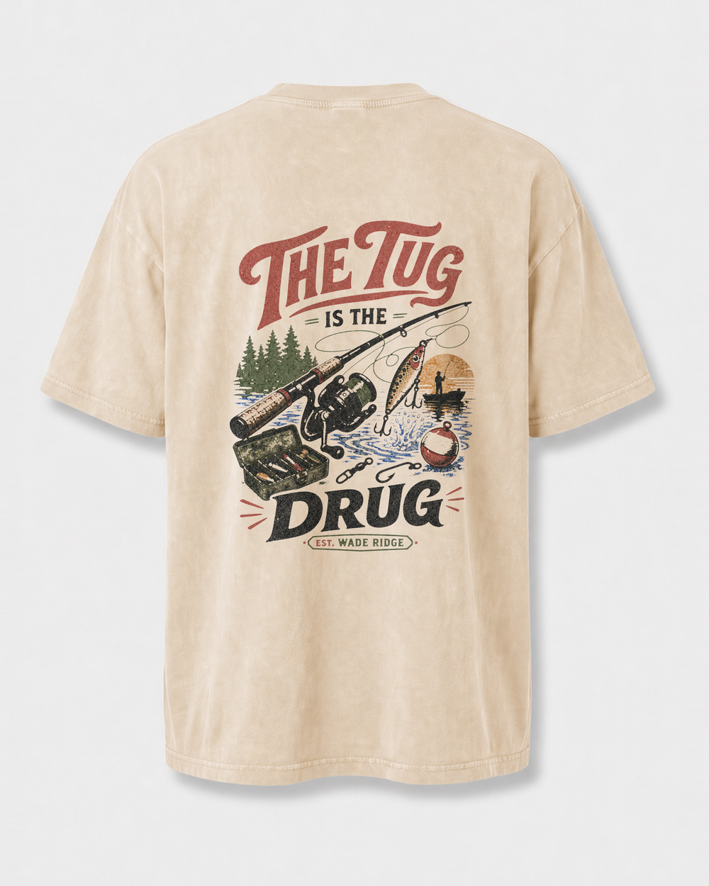 The Tug Is The Drug — Lake Day washed tee — washed bone, front