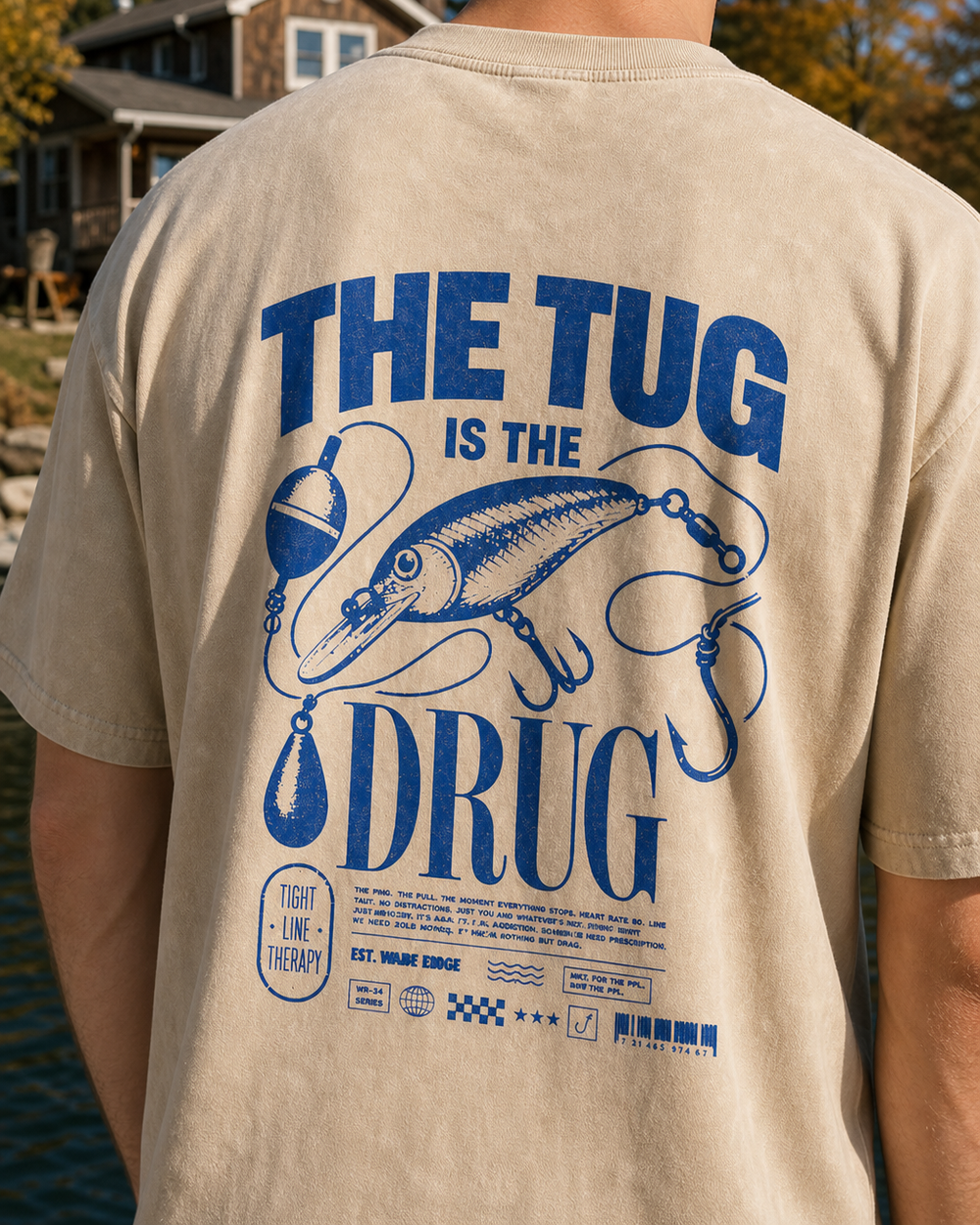 The Tug Is The Drug — Deep Diver washed tee — washed bone, worn, side
