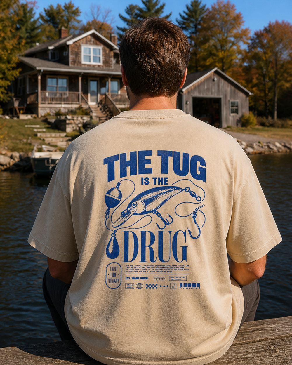 The Tug Is The Drug — Deep Diver washed tee — washed bone, worn, front