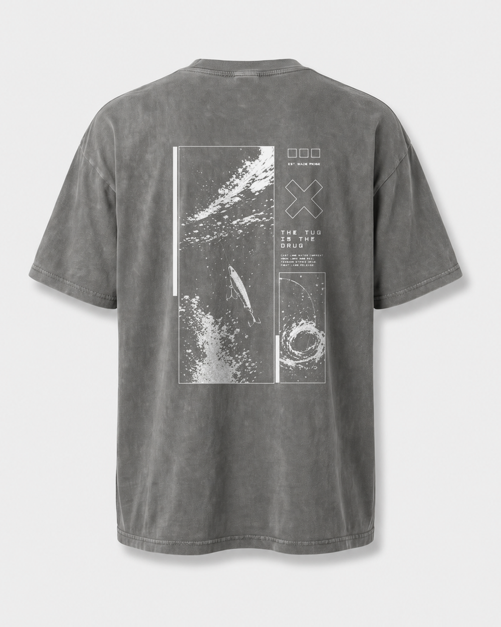 The Tug Is The Drug — Tight Drag washed tee — washed charcoal, front
