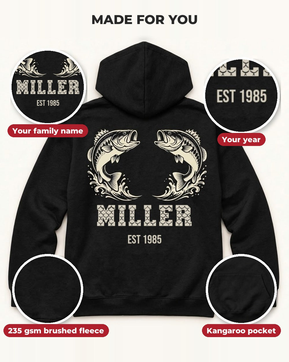 Twin Bass Family Crest All-Over Print Hoodie — details