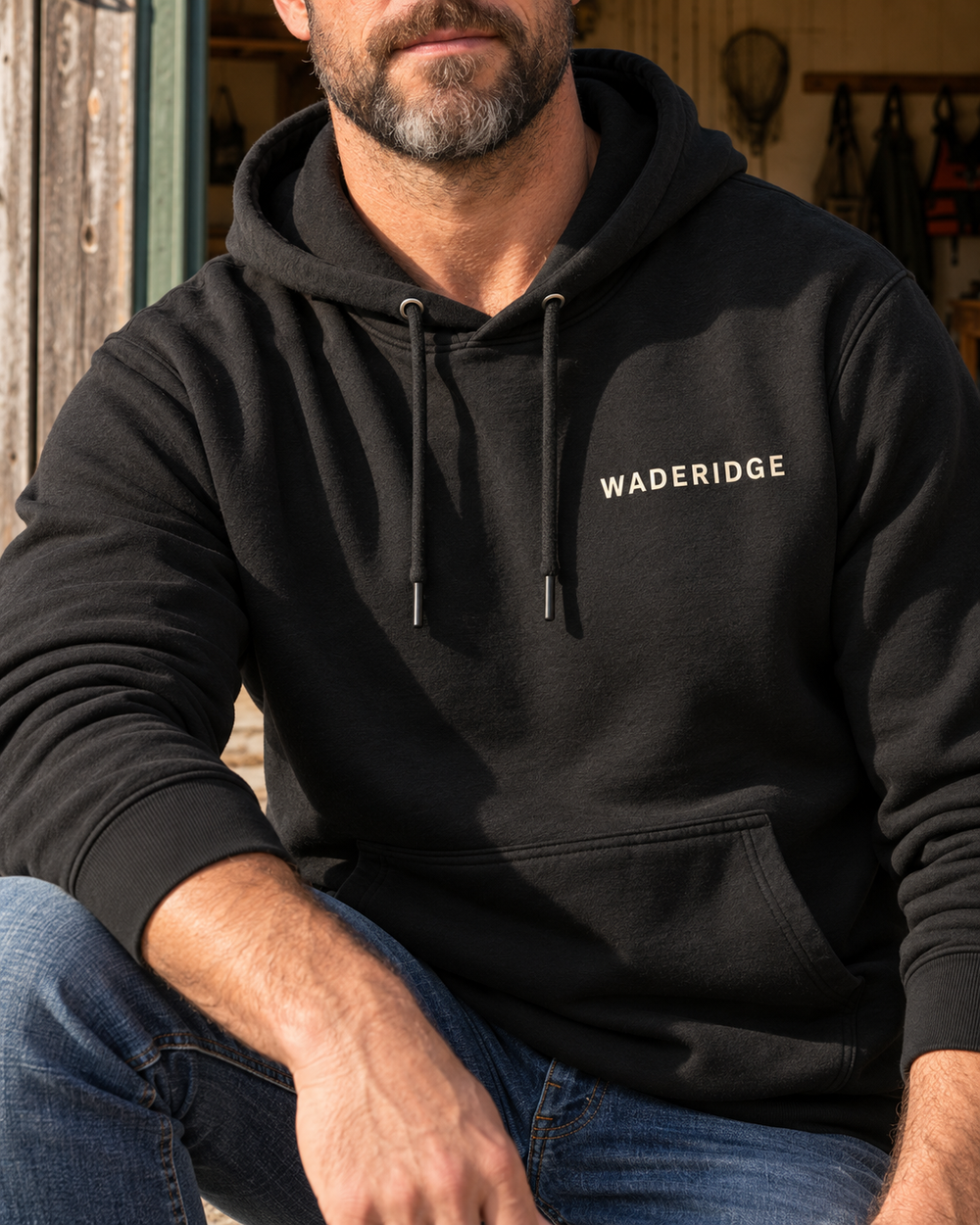 Twin Bass Family Crest All-Over Print Hoodie — model angle