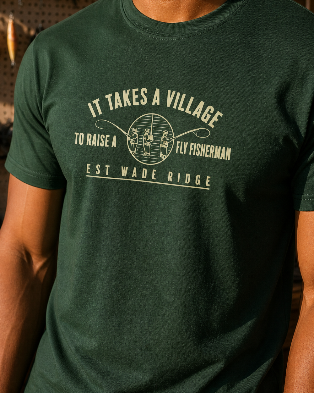 It Takes A Village tee — forest, worn, side