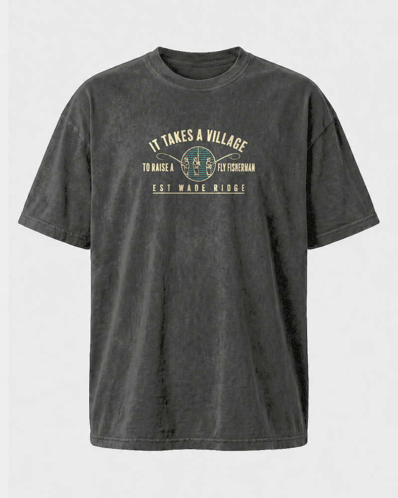 It Takes A Village washed tee — washed black, front