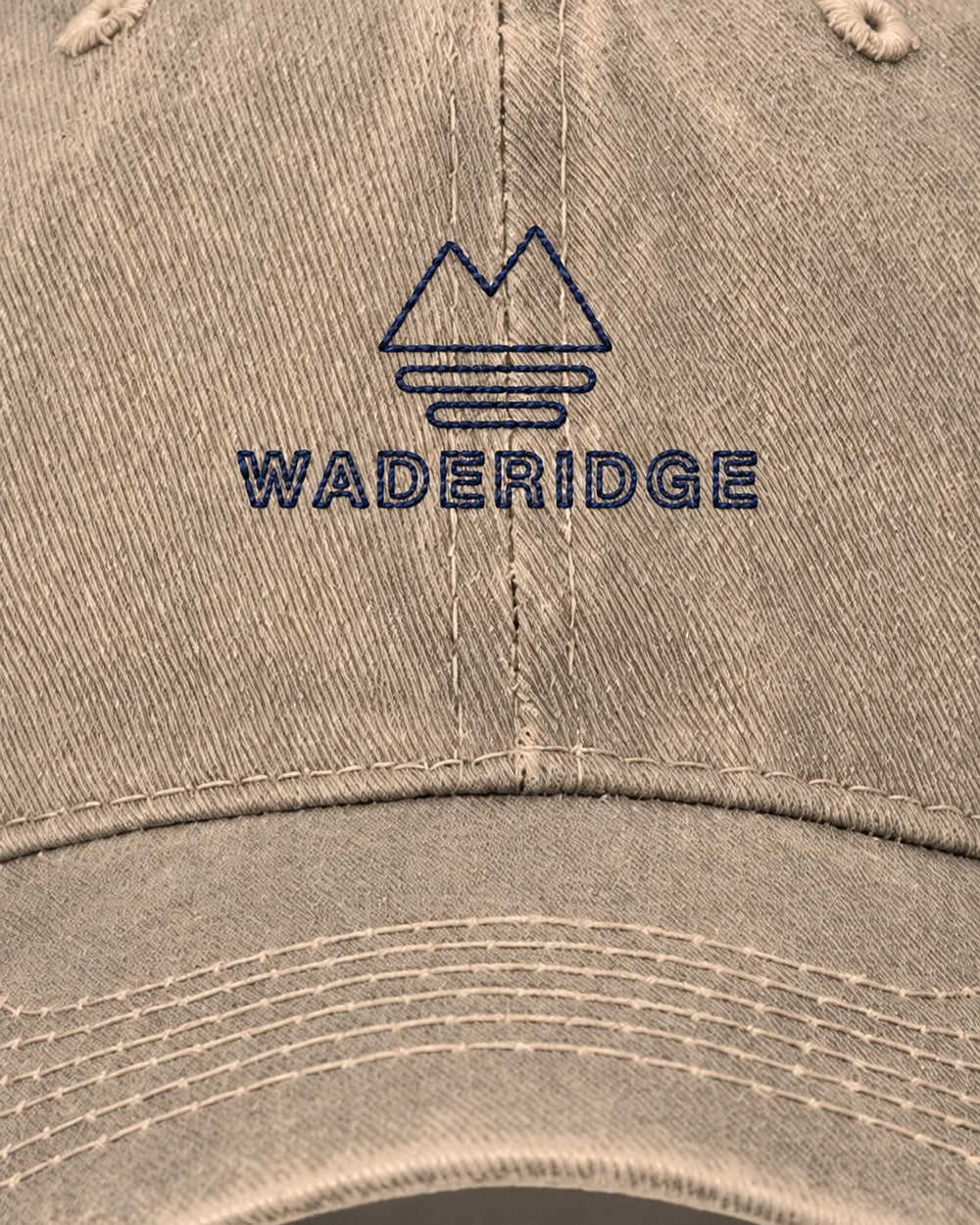 WadeRidge Logo Embroidered Hat — Beige — embroidery close-up