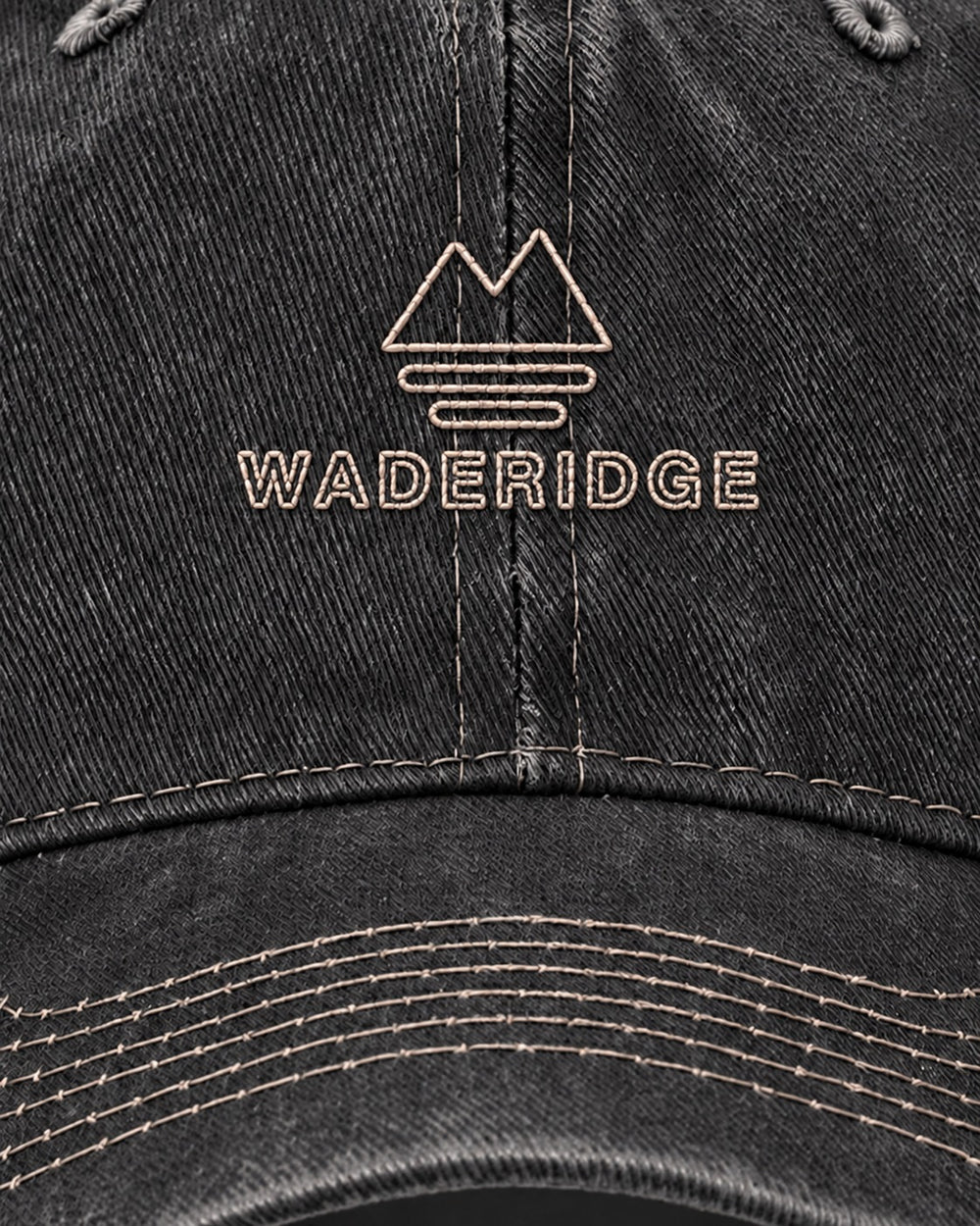 WadeRidge Logo Embroidered Hat — Black — embroidery close-up