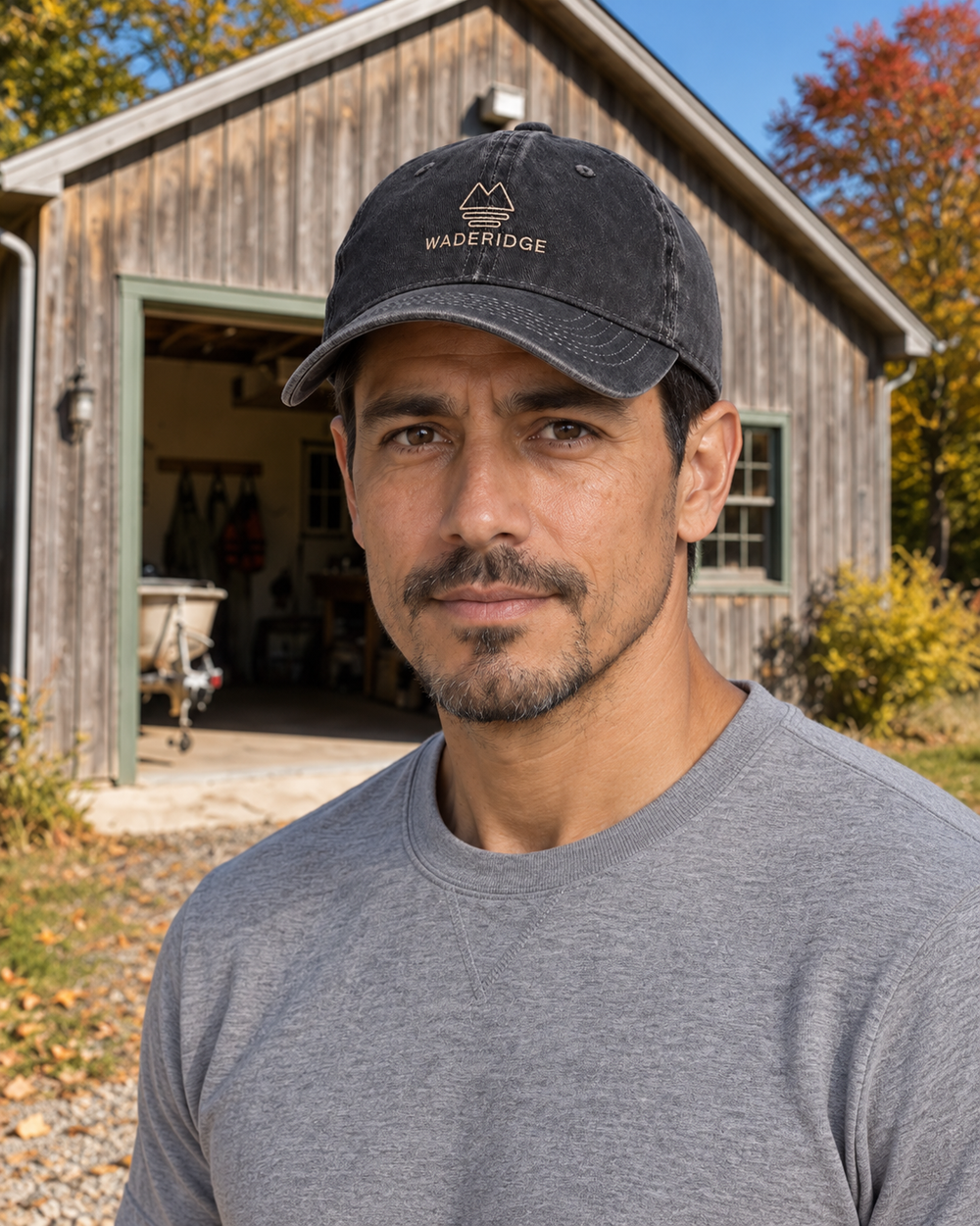 WadeRidge Logo Embroidered Hat — Black — worn