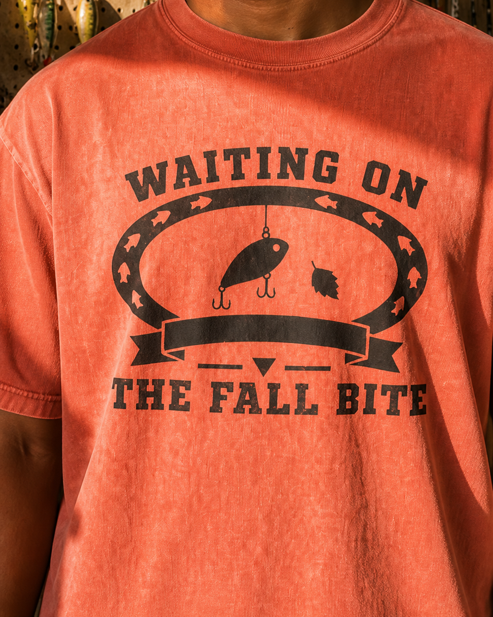 Waiting On The Fall Bite Heritage washed tee — worn, side