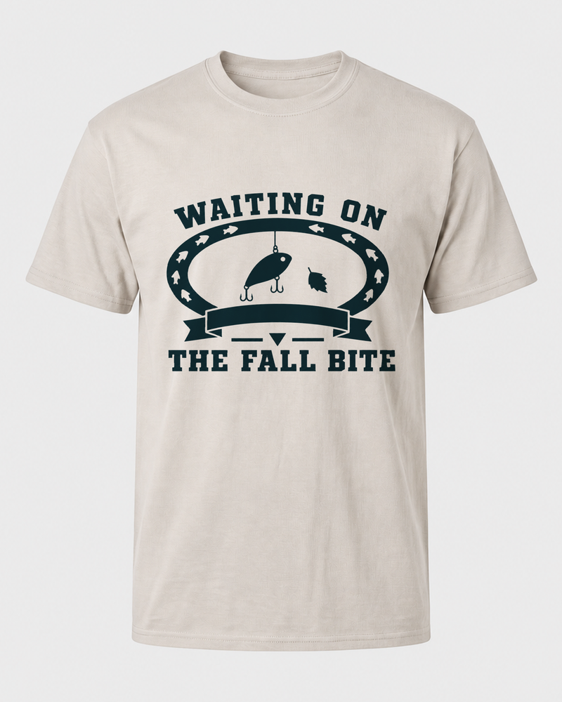 Waiting On The Fall Bite Heritage tee — sand, front