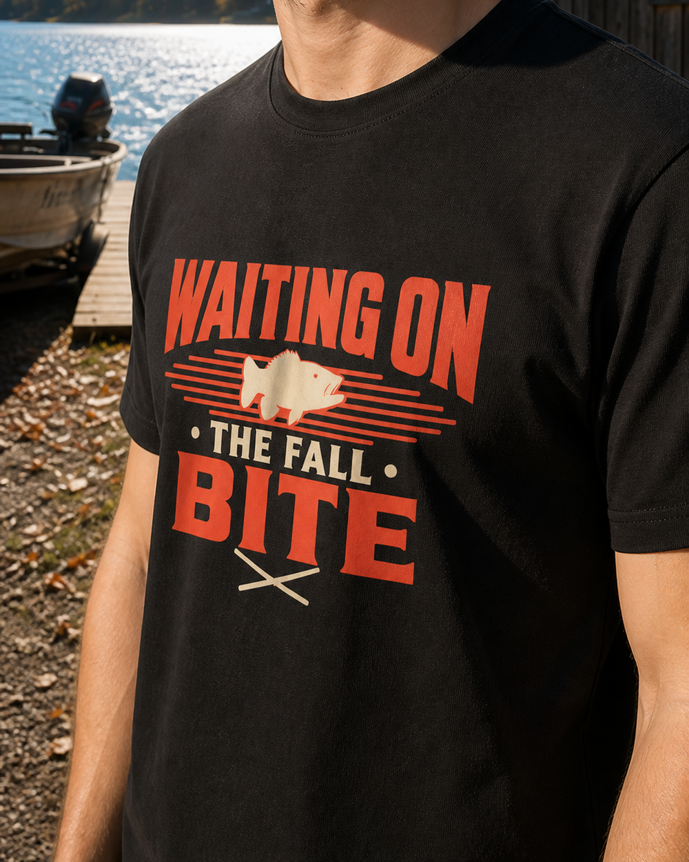 Waiting On The Fall Bite Two Tone tee — black, worn, side
