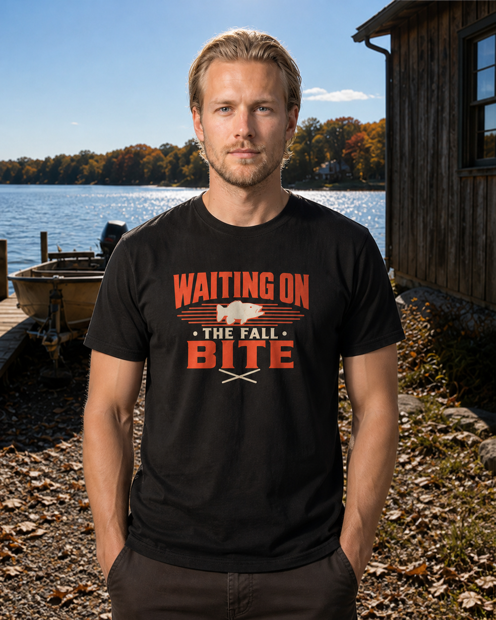 Waiting On The Fall Bite Two Tone tee — black, worn, front