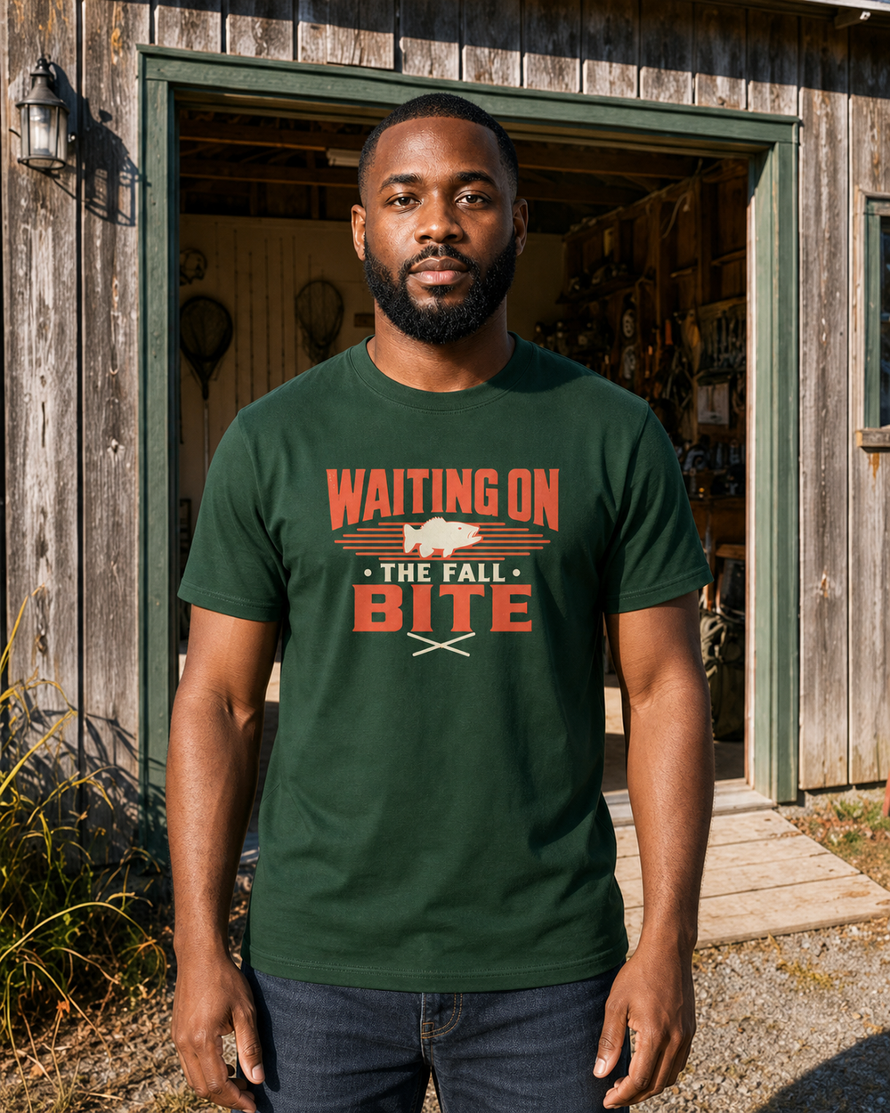 Waiting On The Fall Bite Two Tone tee — forest, worn, front