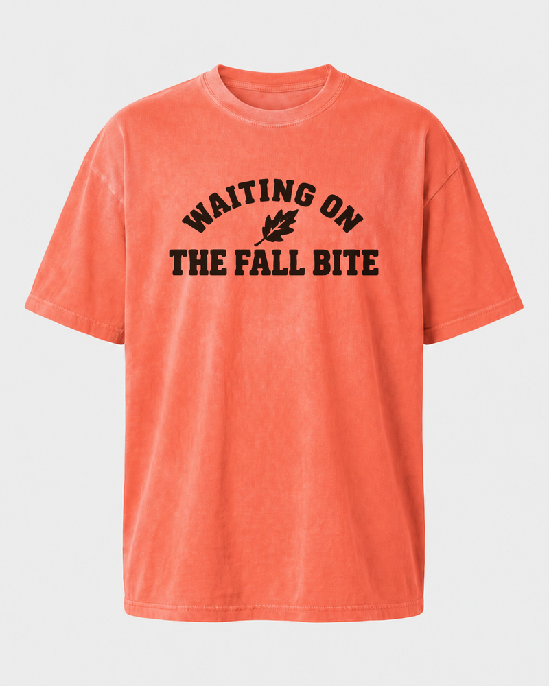 Waiting On The Fall Bite washed tee — washed orange, front