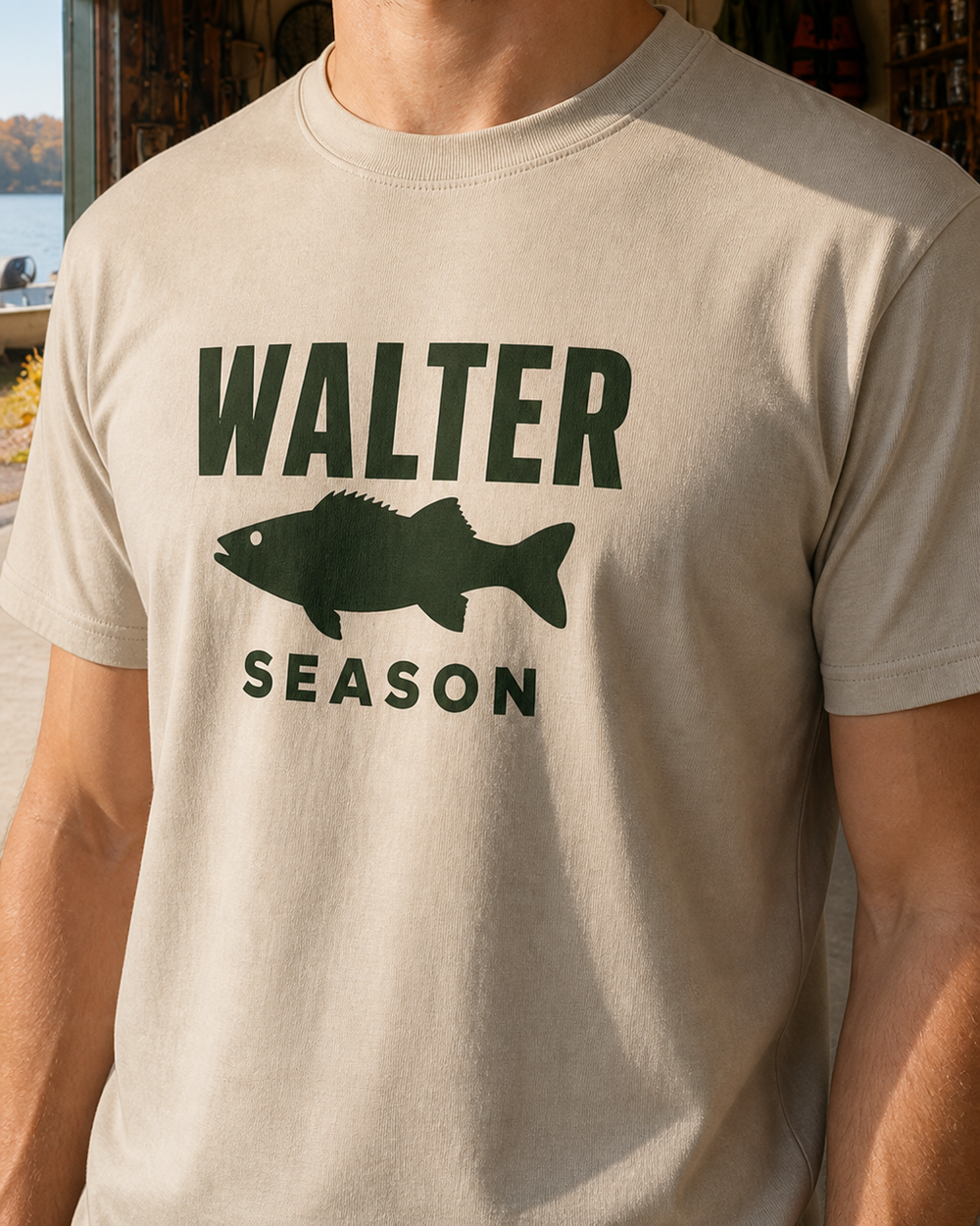 Walter Season Bold tee — sand, worn, side