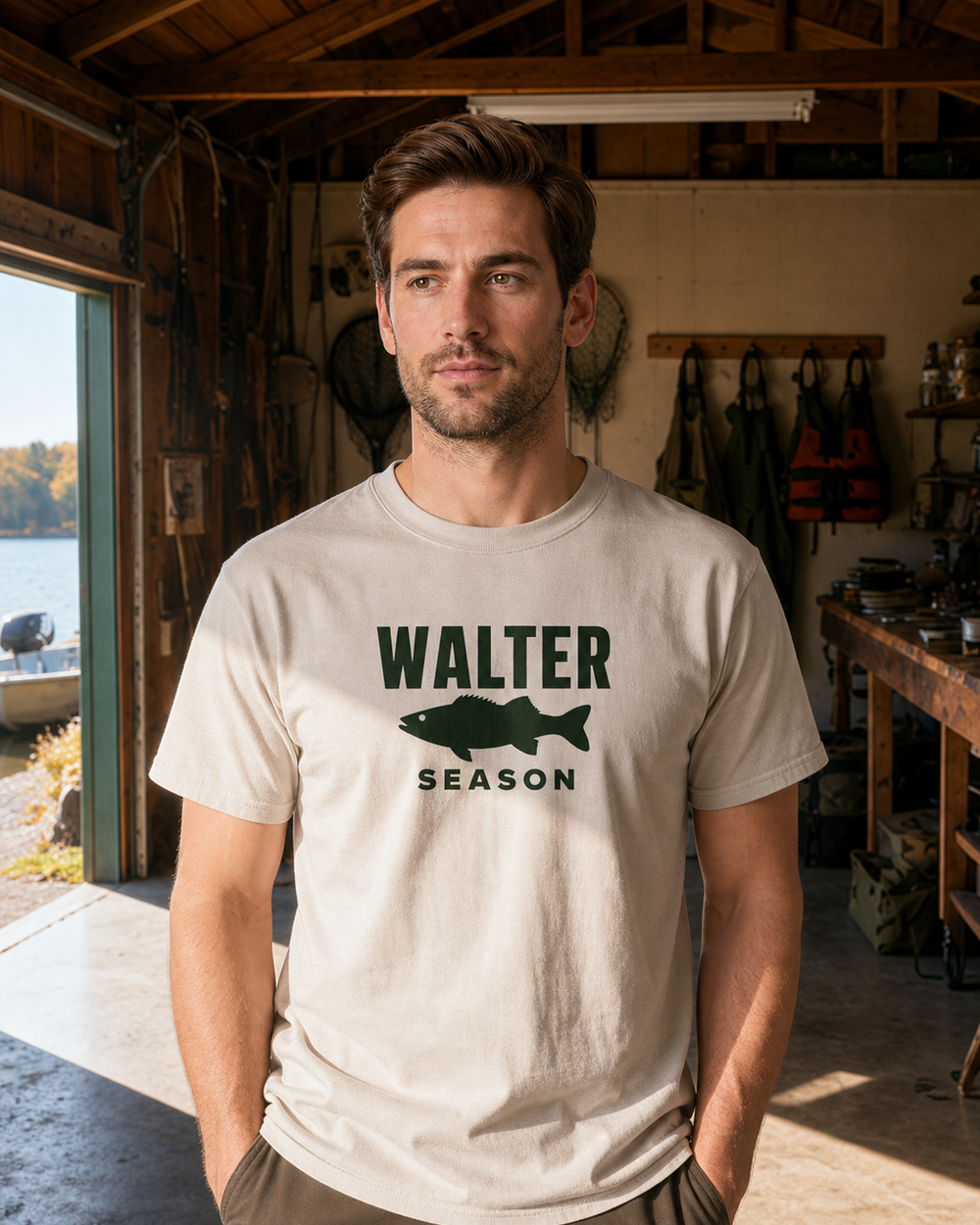Walter Season Bold tee — sand, worn, front