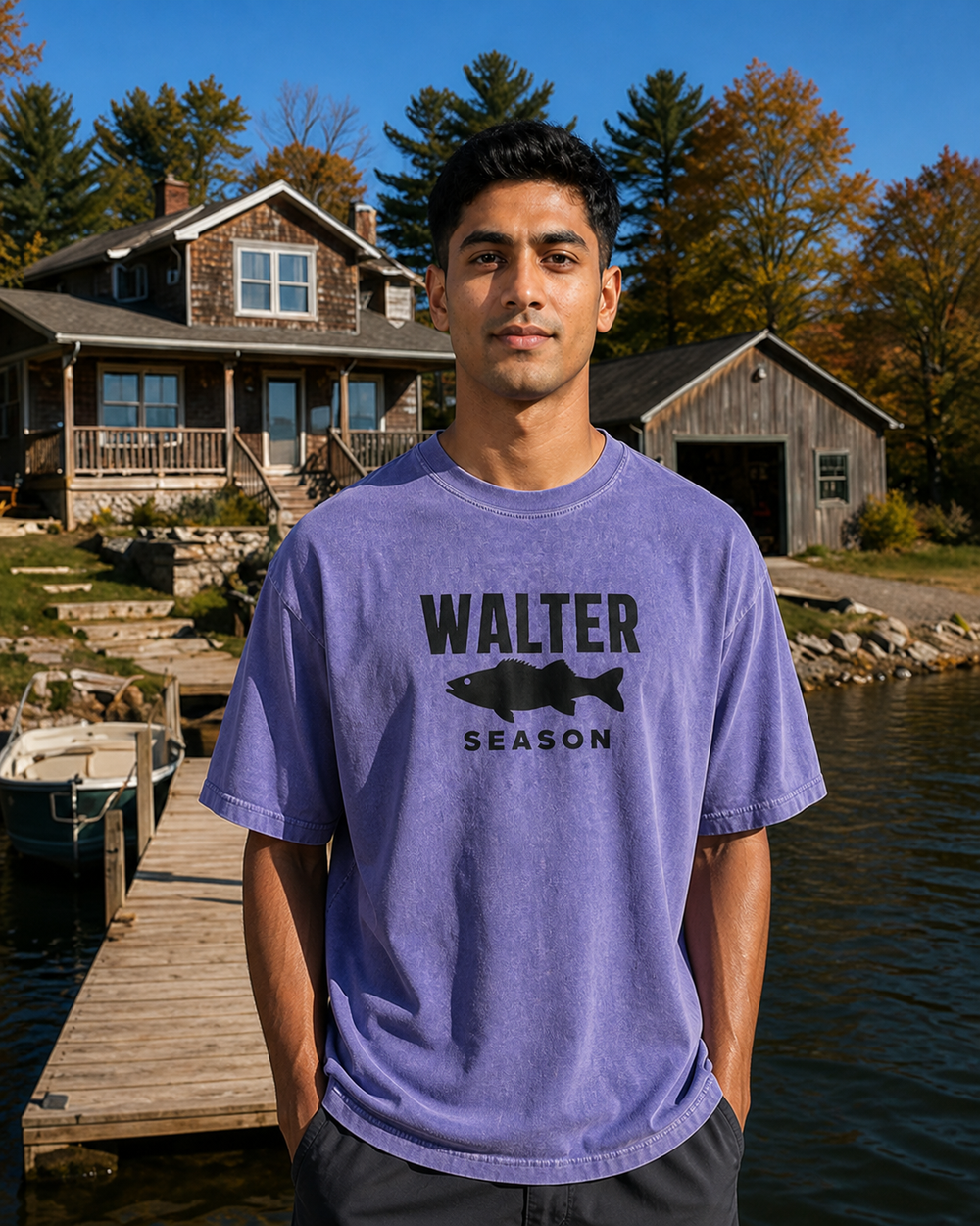 Walter Season Bold washed tee — washed blue, worn, front