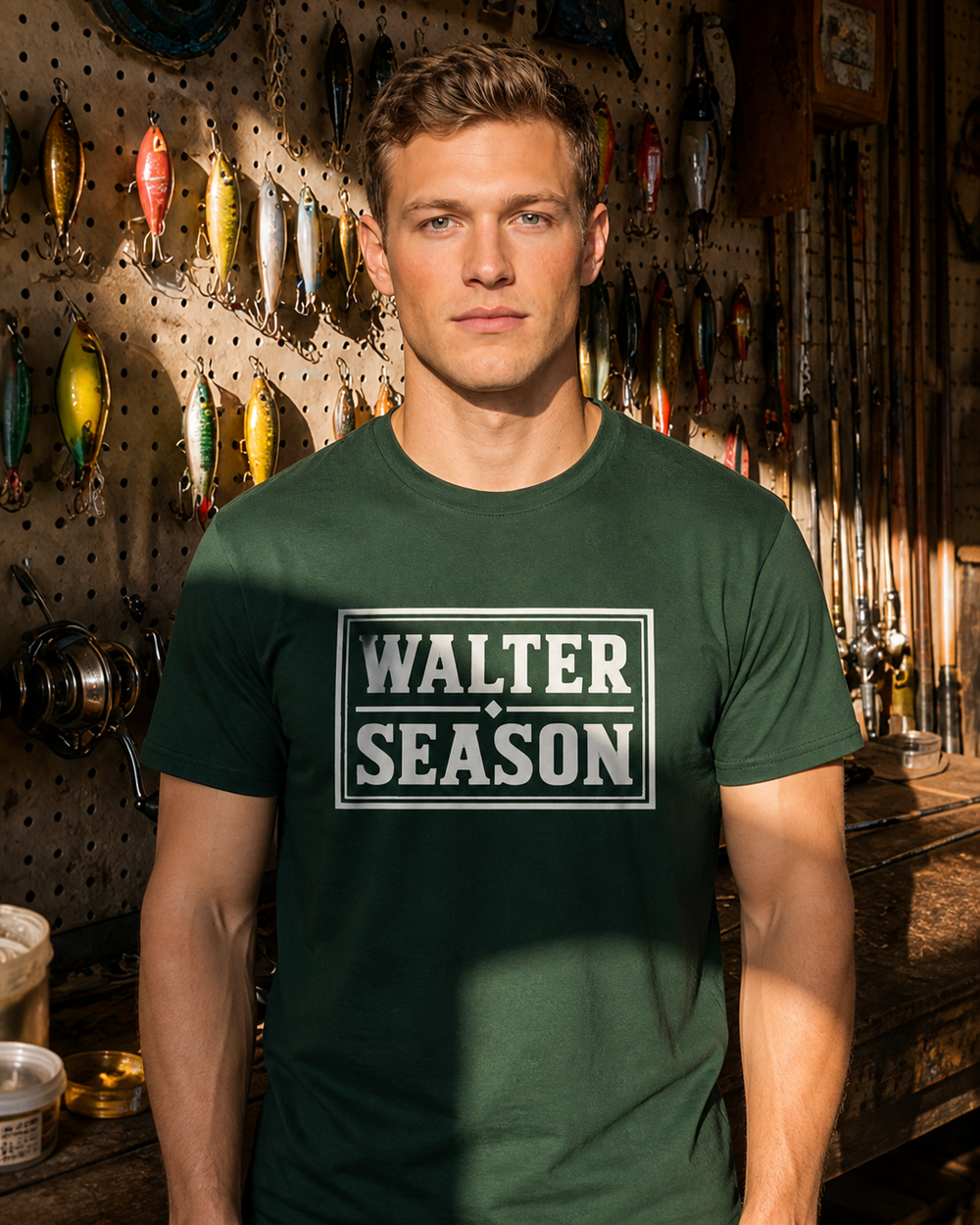 Walter Season tee — forest, worn, front