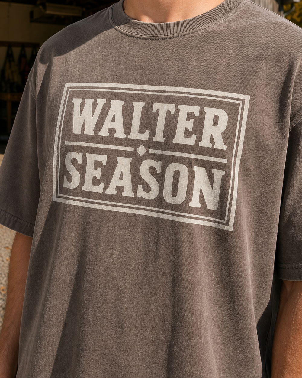 Walter Season washed tee — washed coffee, worn, side