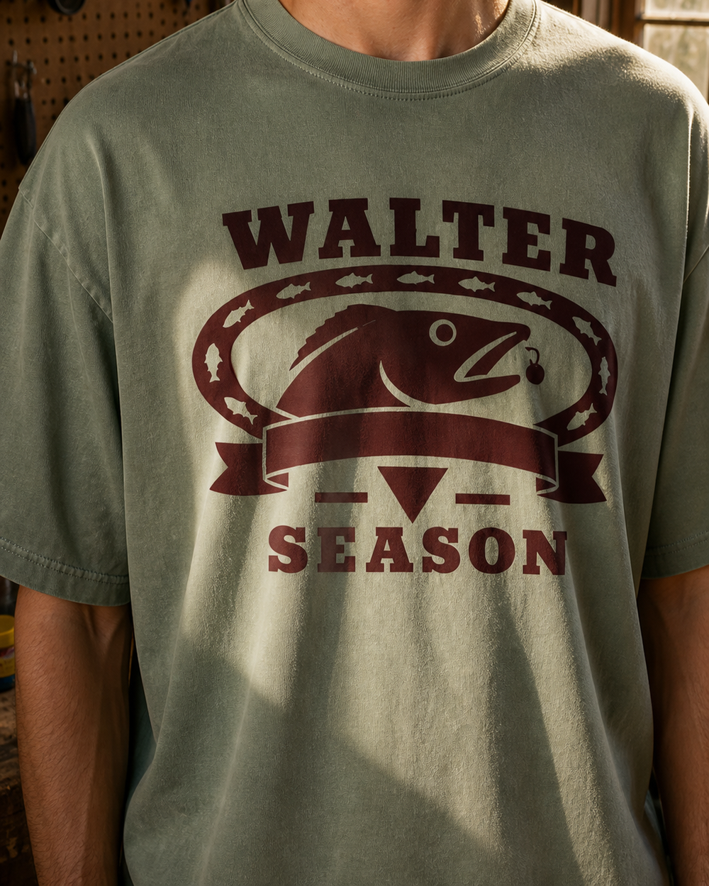 Walter Season Heritage washed tee — washed sage, worn, side