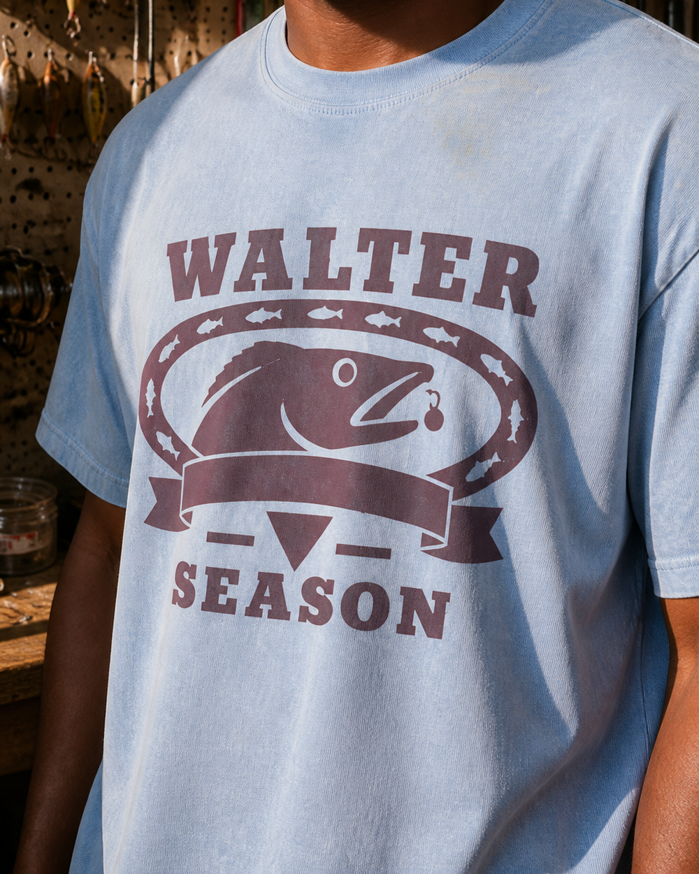 Walter Season Heritage washed tee — washed light blue, worn, side