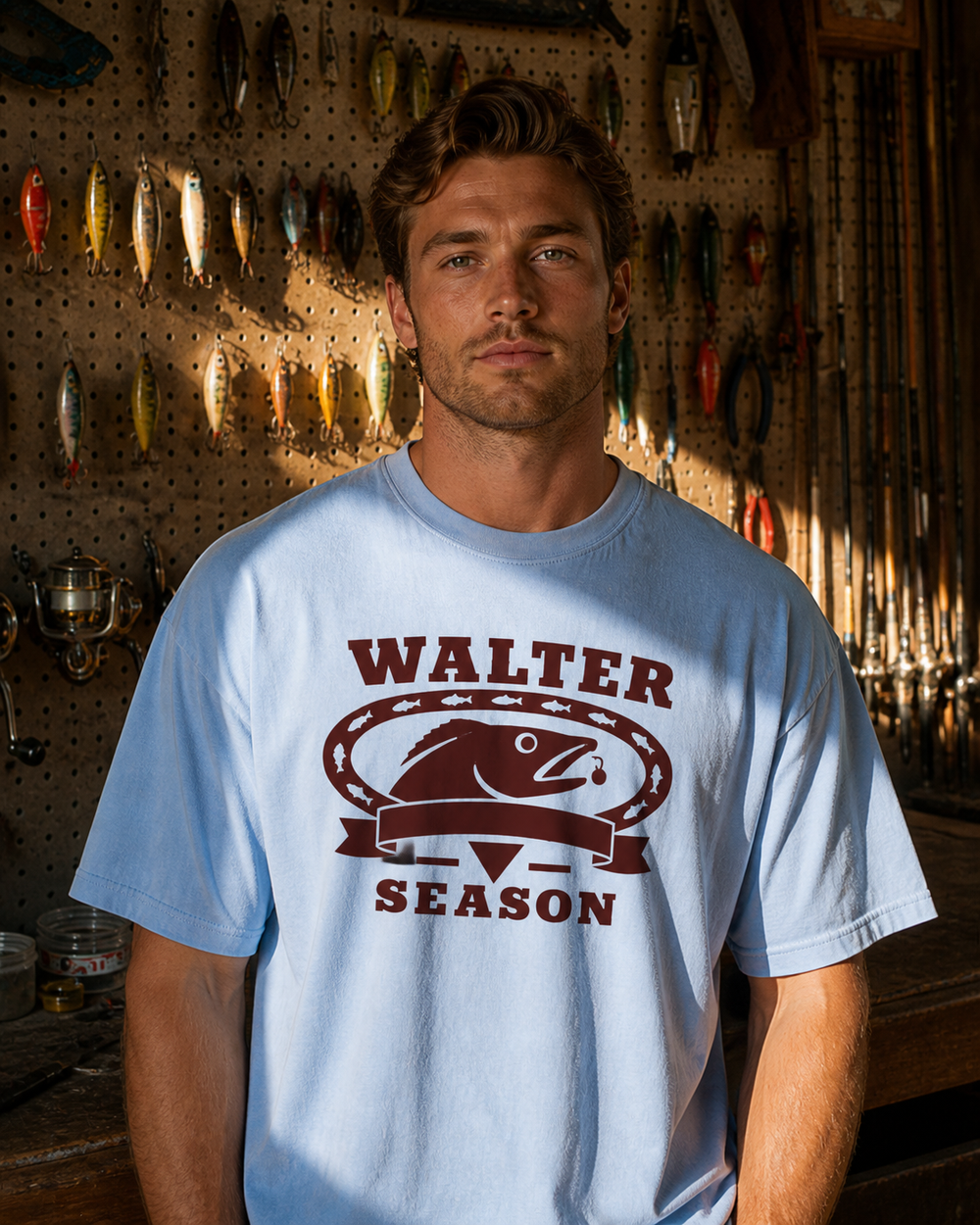 Walter Season Heritage washed tee — washed light blue, worn, front