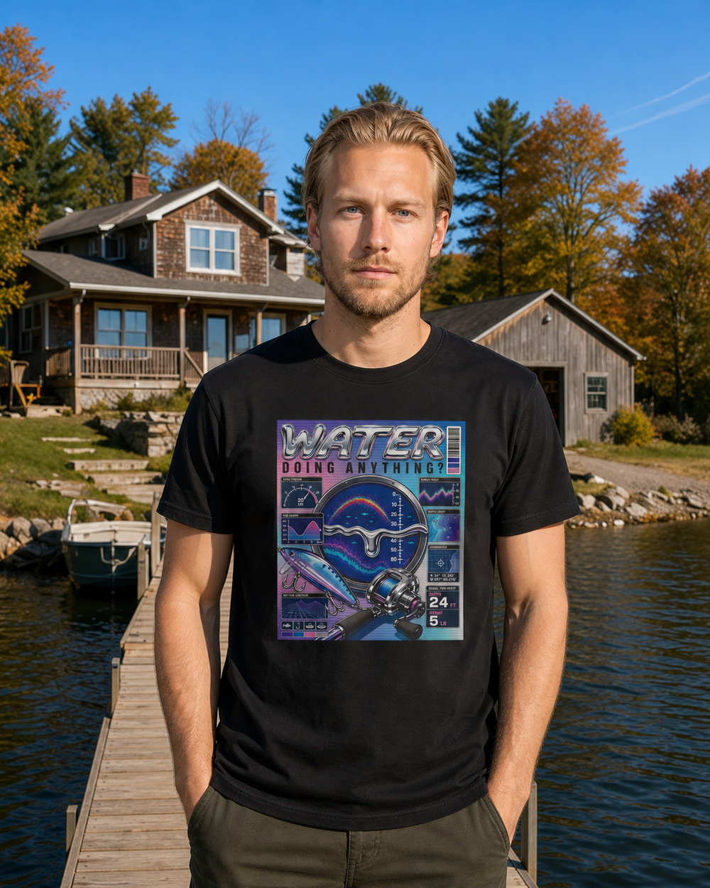 Water Doing Anything? tee — black, worn, front