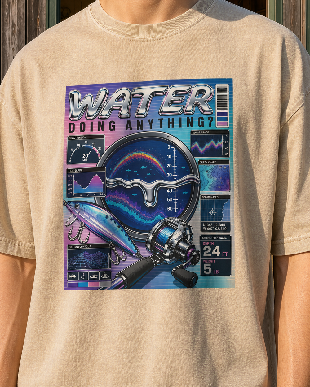 Water Doing Anything? washed tee — washed bone, worn, side