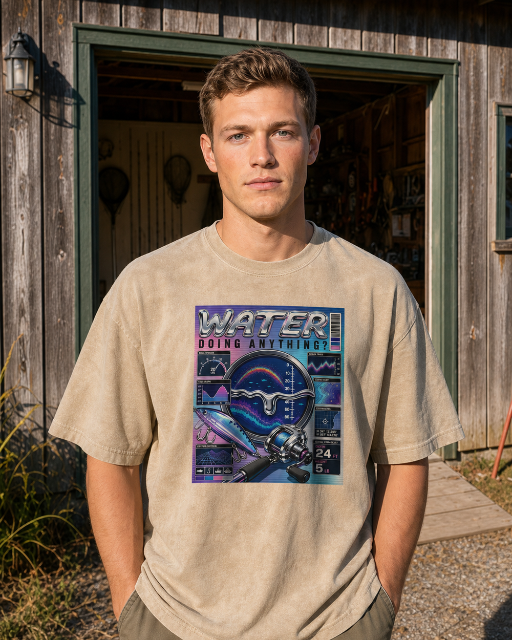 Water Doing Anything? washed tee — washed bone, worn, front
