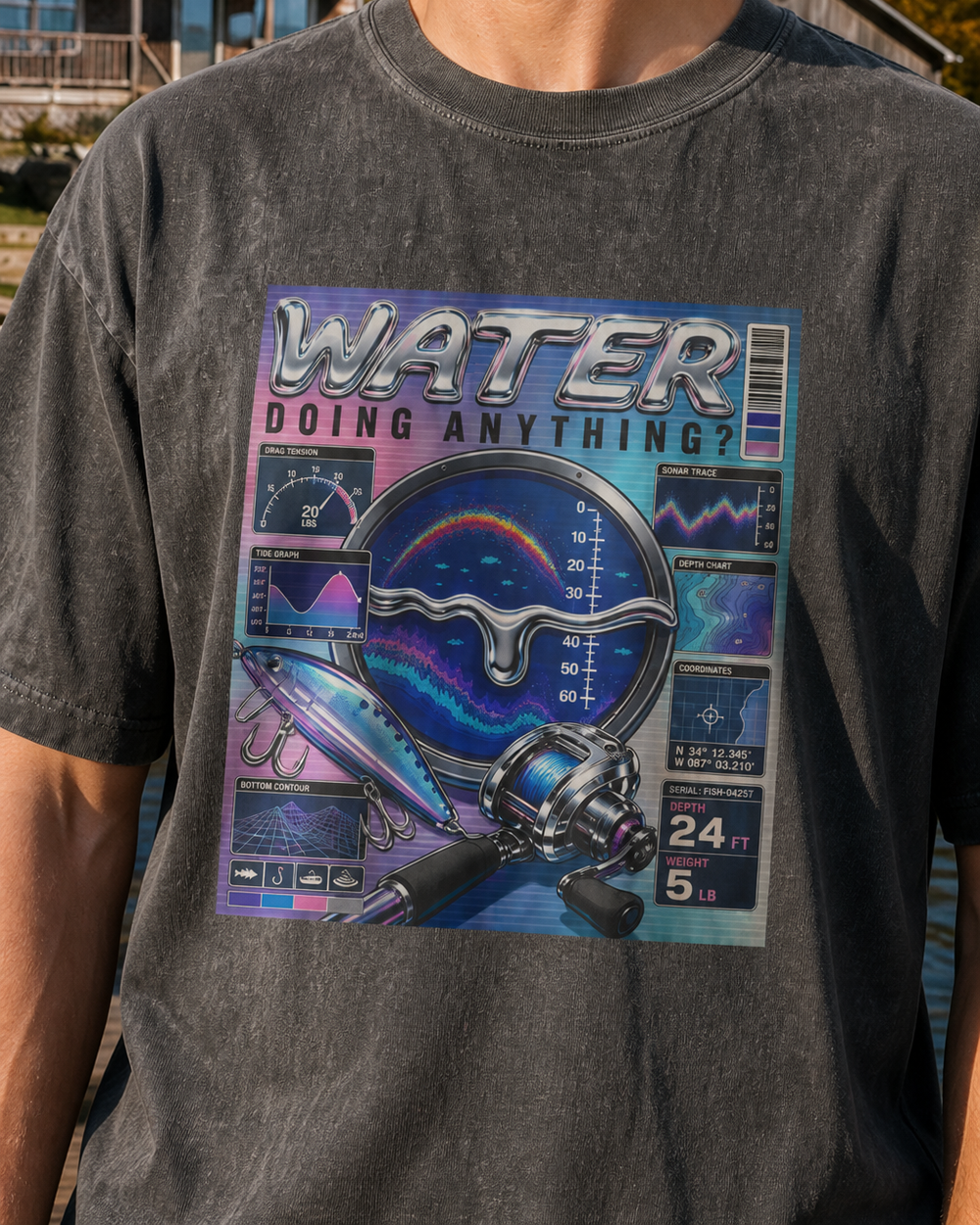 Water Doing Anything? washed tee — washed black, worn, side