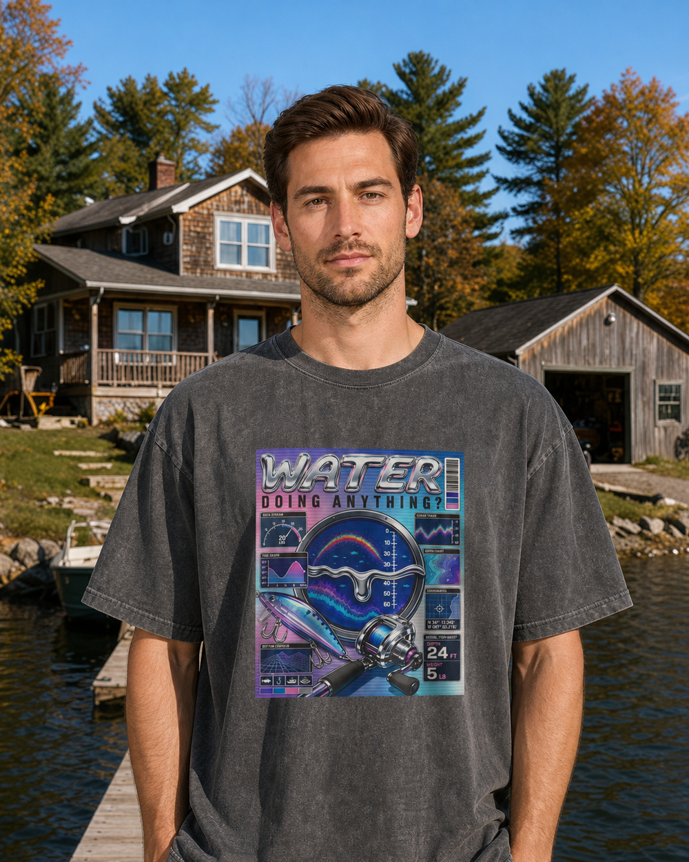 Water Doing Anything? washed tee — washed black, worn, front