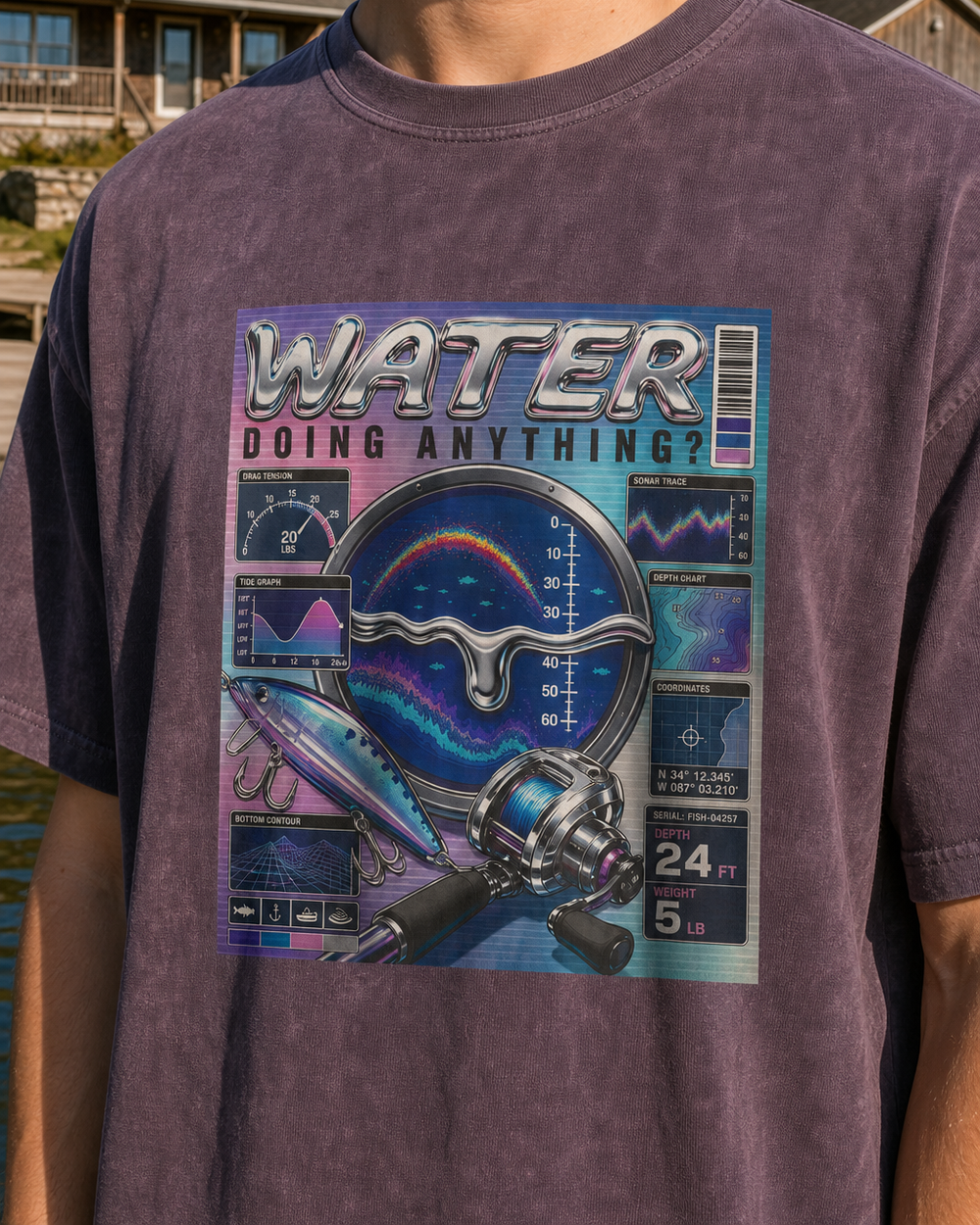 Water Doing Anything? washed tee — washed violet, worn, side