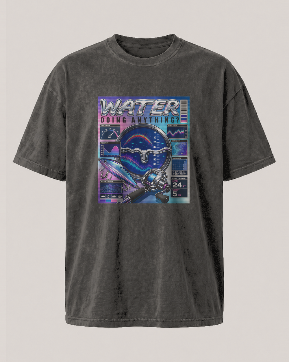 Water Doing Anything? washed tee — washed black, front