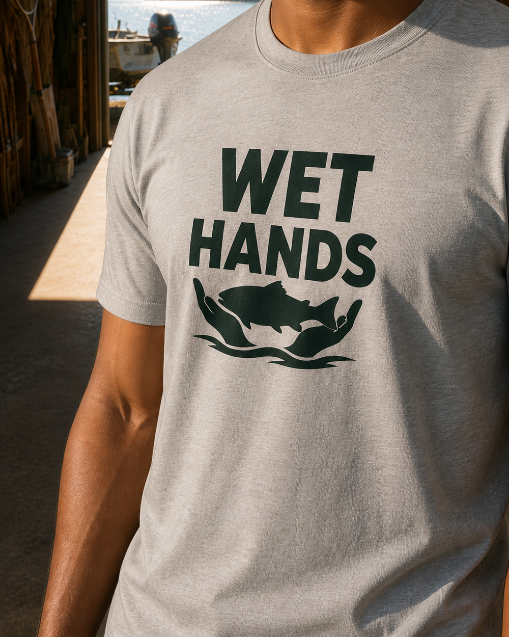 Wet Hands Bold tee — sports grey, worn, side
