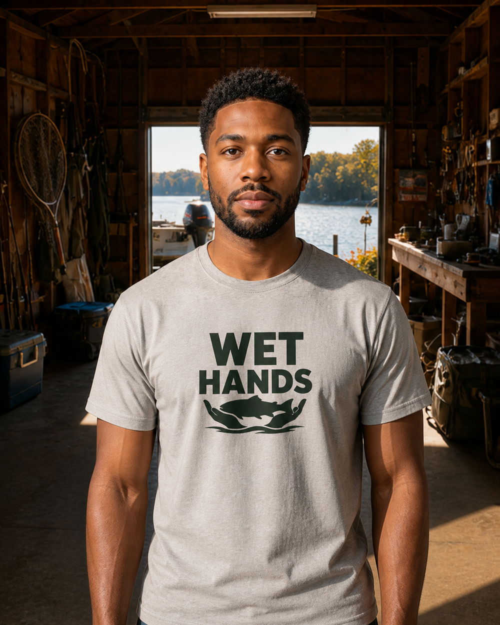 Wet Hands Bold tee — sports grey, worn, front