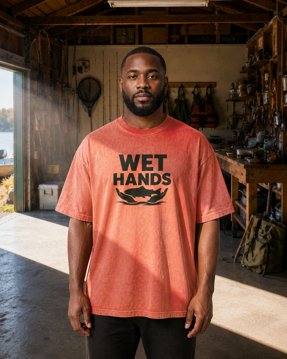 Wet Hands Bold washed tee — worn, front