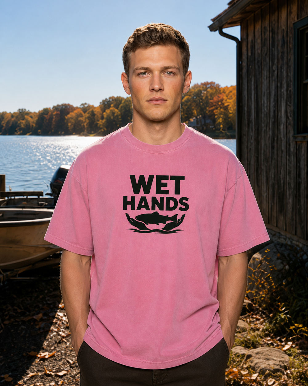 Wet Hands Bold washed tee — worn, front
