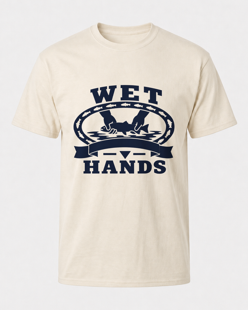 Wet Hands Heritage tee — bone, front